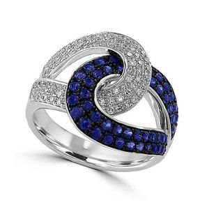 Silver plated ring with Navy blue and White accents.